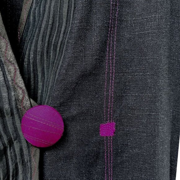 Artsy Vest M/L Charcoal Black Pink Emboidered Applique Boho Top - Picture 10 of 12